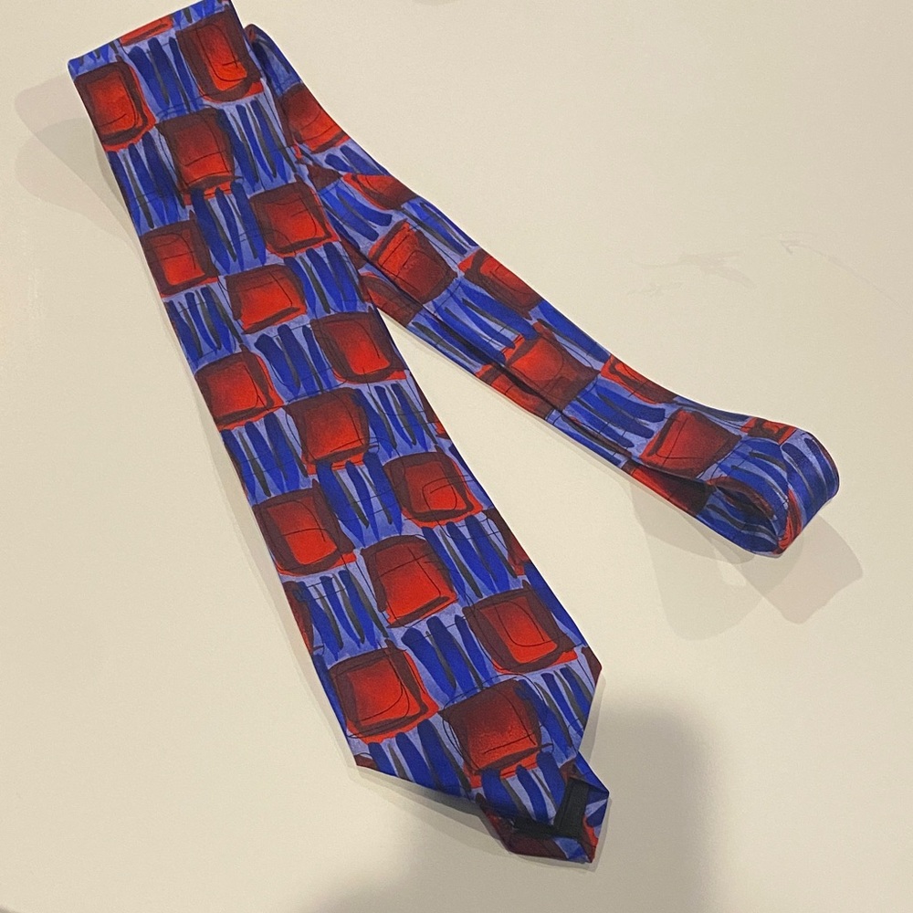 J. Garcia Vibrant Red and Blue Geometric Tie